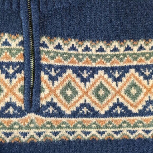 Garnet Hill 1/4 Zip Sweater Mens M 100% Cashmere Navy Aztec Washable Fair Isle - Picture 7 of 8